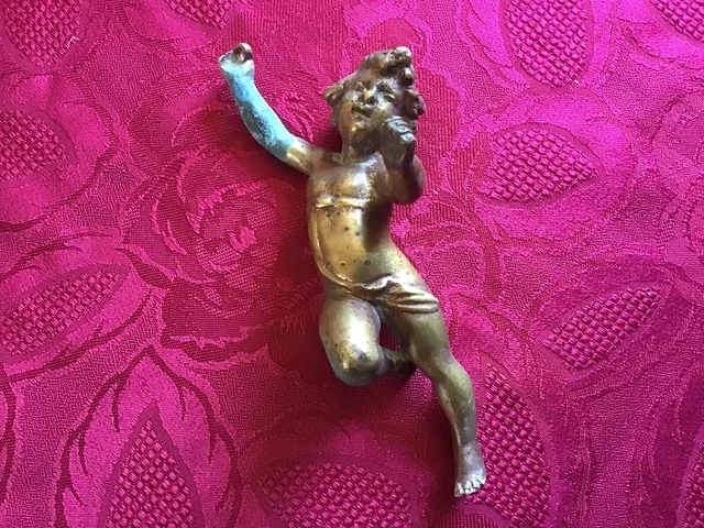 ANCIENNE SCULPTURE STATUE Métal Argenté Ange Chérubin 19ème Art Nouveau