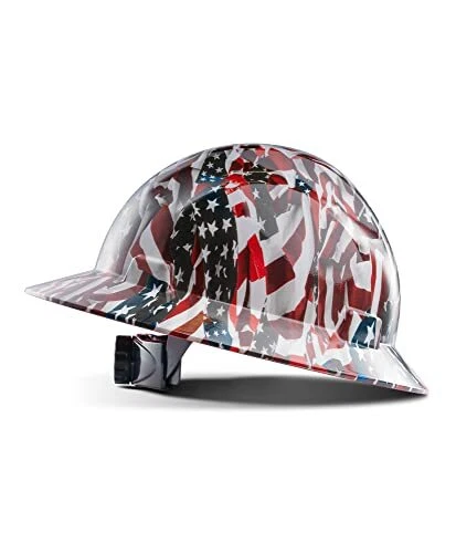 LANON Full Brim Hard Hat OSHA Construction Work Approved American Flag Design...