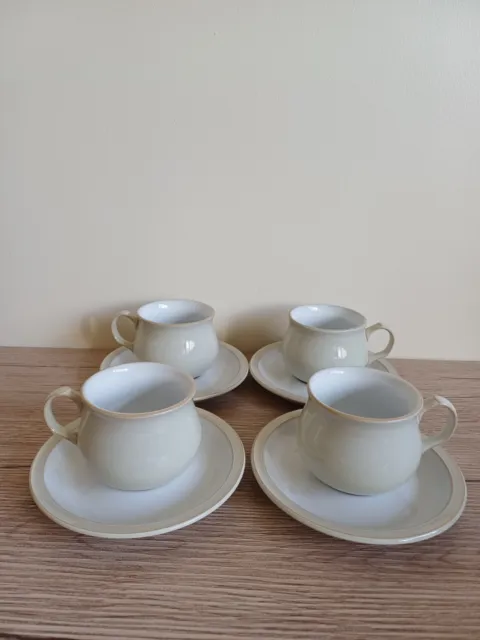 Denby Linen Tea Cups & Saucers X 4 - Immaculate- Cream & White - 1st Quality