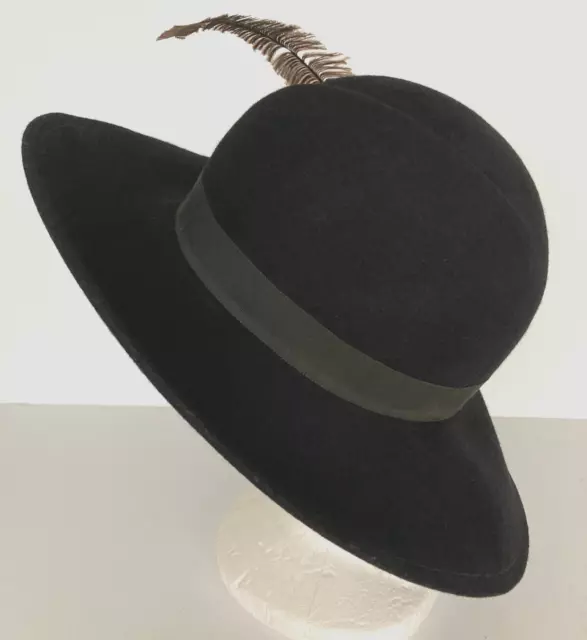 Vintage Black Feathered Hat with Sassy Upturned Brim Size M /56 cm /22" 3