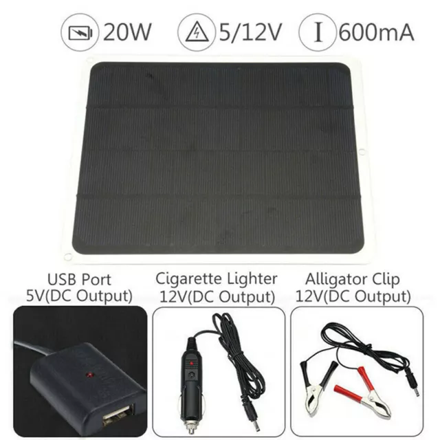 20W 12V Car Boat Yacht Solar Panel Battery Charger Power Supply Durable Outdoor
