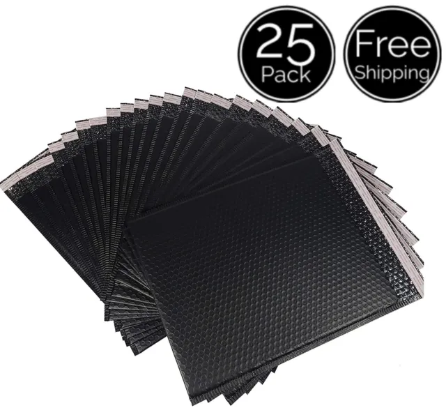 25 Pack 10 x 12 Inches Black Sturdy Poly Plastic Padded Bubble Mailer Envelopes
