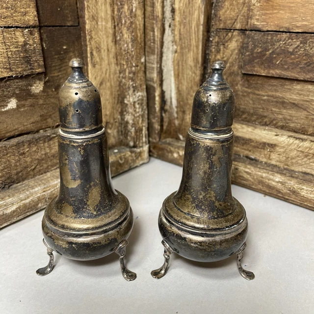 2 Vintage Empire Sterling Weighted 249 Salt & Pepper Shakers With Glass Inserts