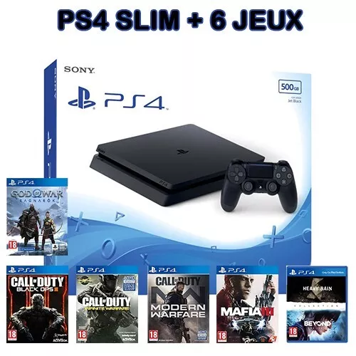Sony PlayStation 4 Slim 500 Go Console - Noir + 1 manette dualshock 4 + 6 jeux