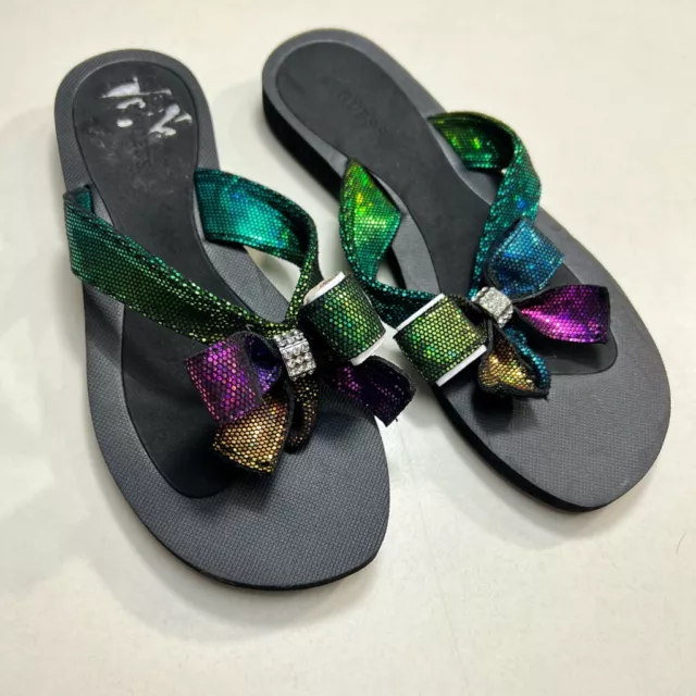 Macy's Guess Tutu Flip Flops Metallic Multi Color sz 6