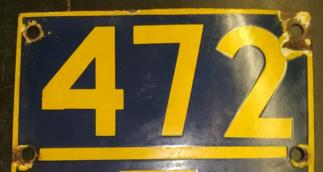 Vintage Old Porcelain Enamel Sign Board House Pole Street No 472 /7 Number Sign 2