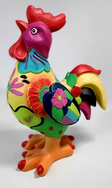 Colorful Hand Painted Cast Resin Rooster Chicken Farm Animal Figurine 9.5"