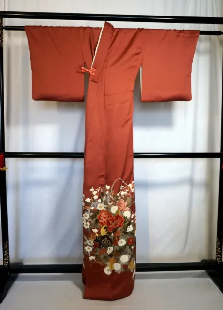 Japanese kimono  "Iro-TOMESODE", Gold leaf, Three crests,Rowel , L5' 4"..3237