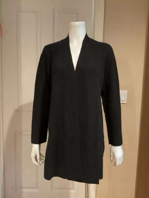 NWT Eileen Fisher Black Long Open Cardigan Organic Linen Crepe Sz XL