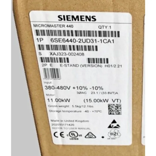 New Siemens 6SE6 440-2UD31-1CA1 6SE6440-2UD31-1CA1 MICROMASTER440 without filter