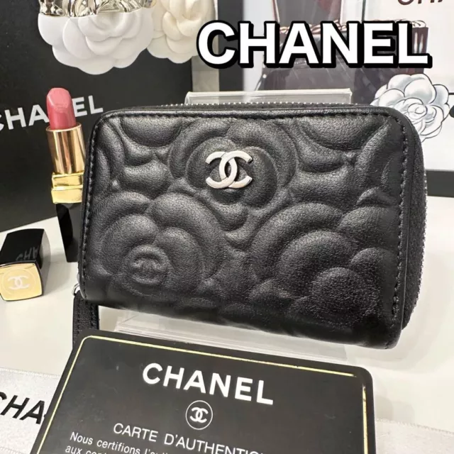 CHANEL, Bags, Authentic Chanel A5097 Cc Cc Mark Vchevron Zip Around Long  Wallet Caviar