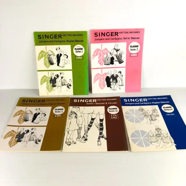 5x Vintage Singer Knitting Machines Pattern books Classic Series 1, 2, 3, 13, 14