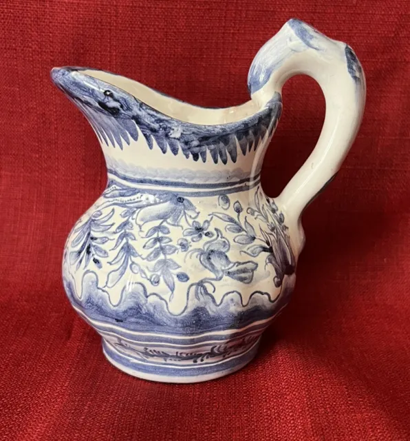 Handpainted Ceramic Creamer Small Pitcher Blue White Numbered Signed Portugal