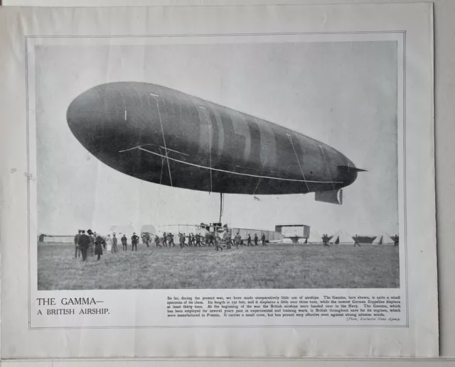 1915 Ww1 Print & Text Royal Gamma British Airship Small Specimen