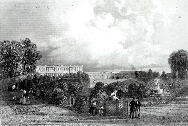 Vue CHÂTEAU de VERSAILLES depuis ses jardins, au 19eme siècle - Gravure du 19e