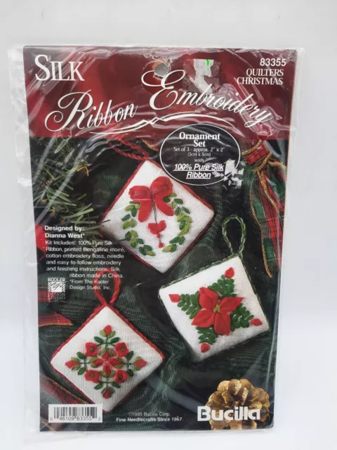 1995 Bucilla adorno de Navidad cinta de seda kit de bordado NUEVO