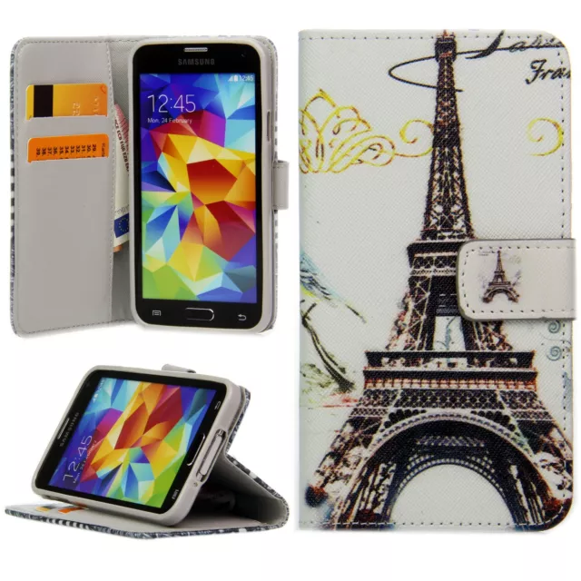 Flip Schutz Handy Hülle Cover Kartenfach Case Klapp Etui Motiv Eiffelturm Paris