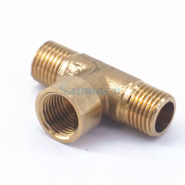 1/8" 1/4" 3/8" 1/2" BSPP Male-Female-Male Tee 3 Ways Brass Pipe Connectors