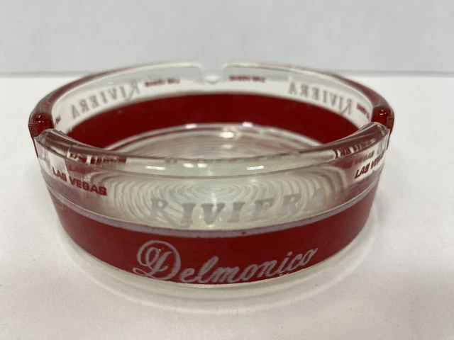 Vtg Las Vegas Riviera Casino Ashtray Lighthouse Delmonico Cafe Noir Clear & Red