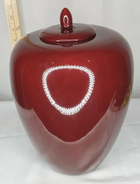 Haeger Burgundy Oxblood Glaze Pottery Ginger Jar Vase Urn with Lid Mint 13"