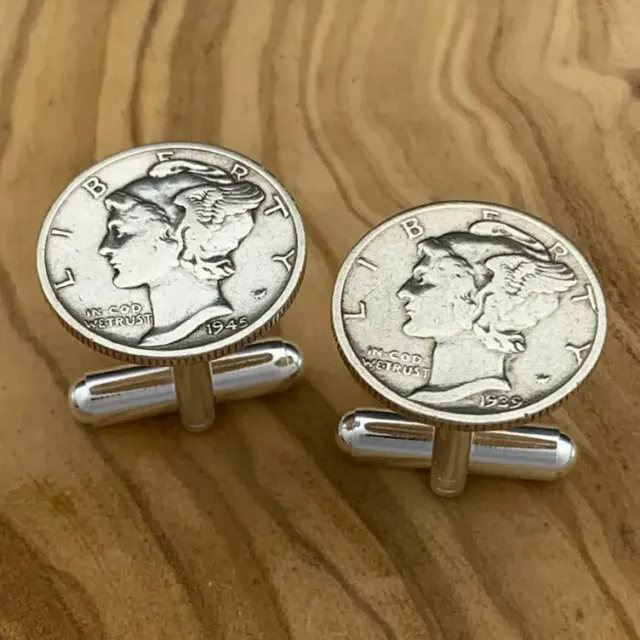 New Cufflinks w/ Vintage 90% 900 Silver Mercury Dime Coin 10 Cents Money
