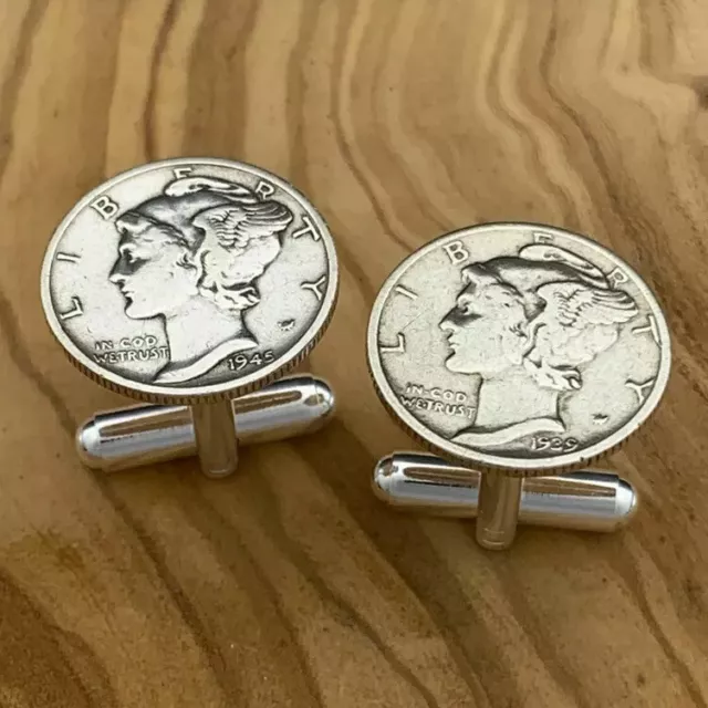 New Cufflinks w/ Vintage 90% 900 Silver Mercury Dime Coin 10 Cents Money New Cufflinks w/ Vintage 90% 900 Silver Mercury Dime Coin 10 Cents Money