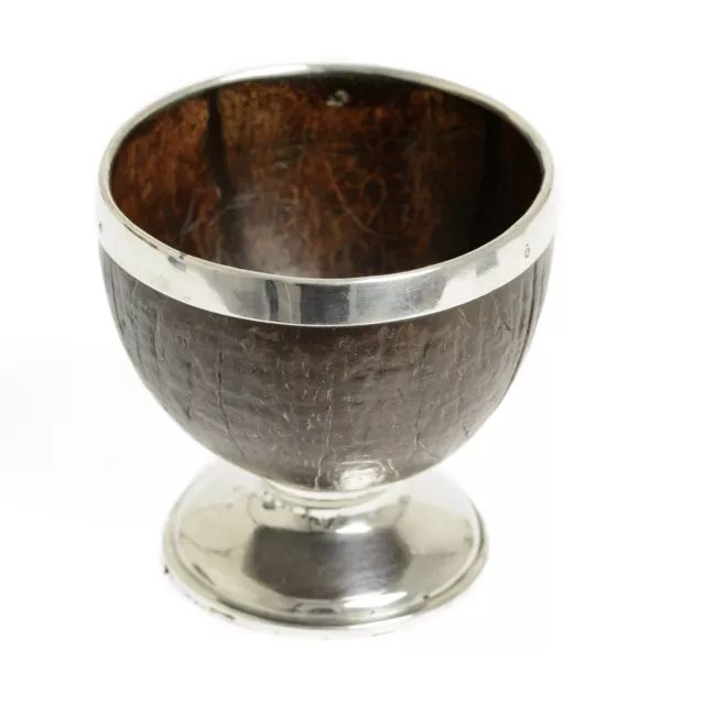 Antique Georgian George III Silver Mounted Coconut Cup with Pedestal Foot