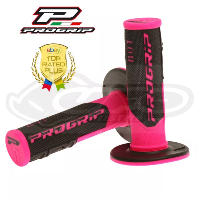 Pro Grip Progrip 801 Grips Flo Pink Black Motocross Half Waffle Soft Density