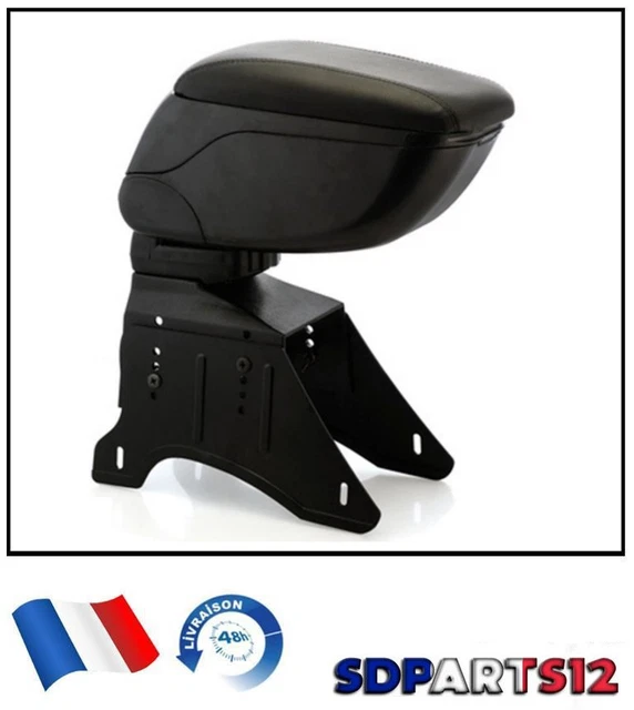 Accoudoir Universel Central Pour Peugeot 406 Et 206 - Cuir Noir, Base Argentée - Neuf Sous Carton