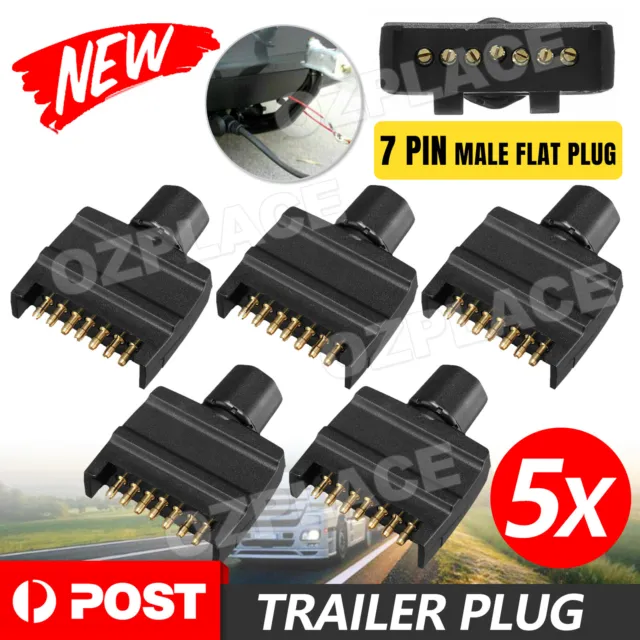 5x 7 Pin Trailer Plug Flat Male Adaptor Caravan Boat Car Connector Part Adapter