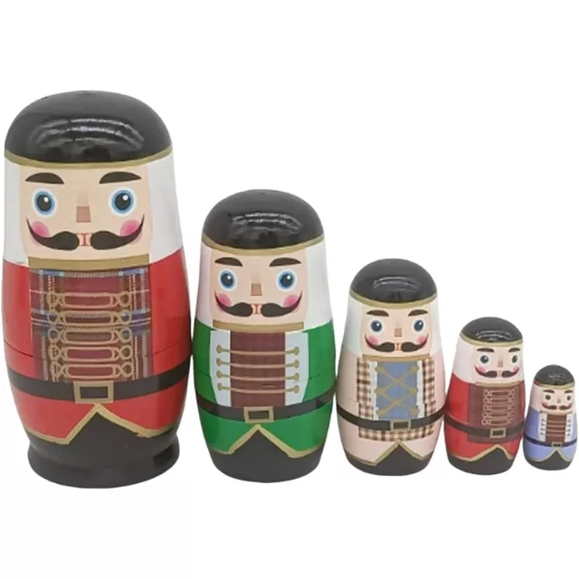 Bambola da nido russa Natale schiaccianoci set di 5 ornamenti in legno - 15 x 7 cm