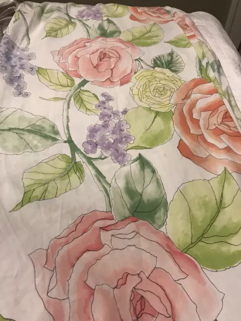 Tommy Hilfiger Queen Flat Cotton Floral Bed Sheet Flowers Leaves Colorful Pinks