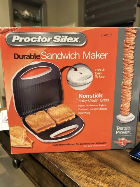Proctor Silex 25400 Sandwich Maker, Fast and easy to use, Nonstick  easy-clean grids, Power on/