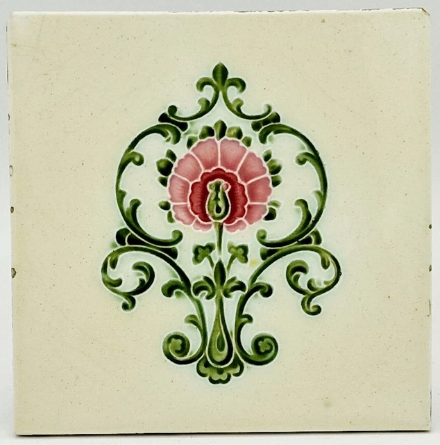 Antique Fireplace Tile Floral Moulded Majolica Rhodes Tile Co C1900 AE4