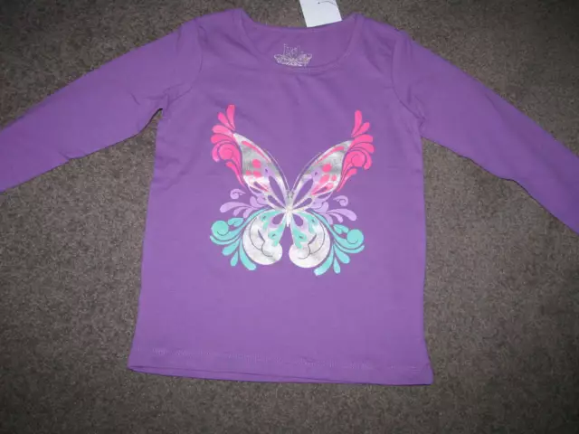 Bnwt Girls Purple Long Sleeved Cotton Top Size 3 Sparkly Butterfly