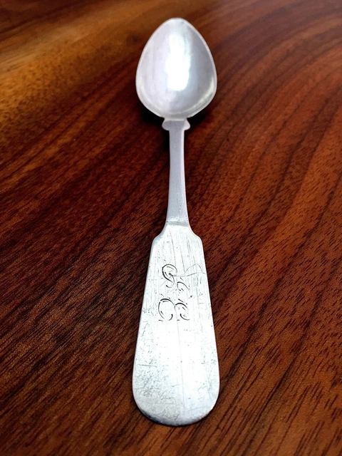 JO & W Pitkin American Coin Silver Fiddleback Teaspoon c 1830 Mono JE