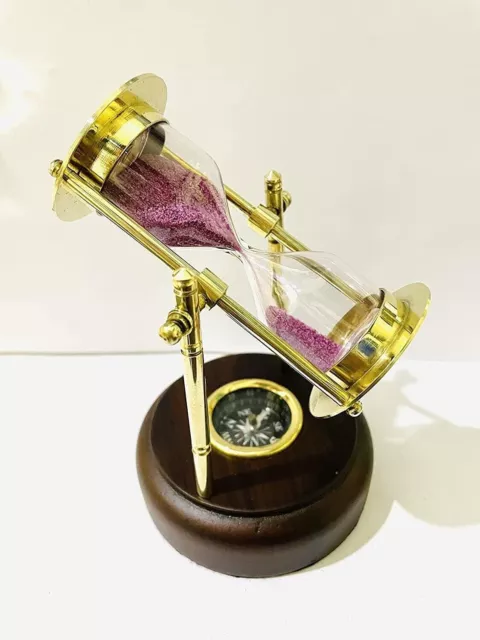 Nautical Brass Five Minute Hourglass Purple Sand Timer for Home & Office Decor