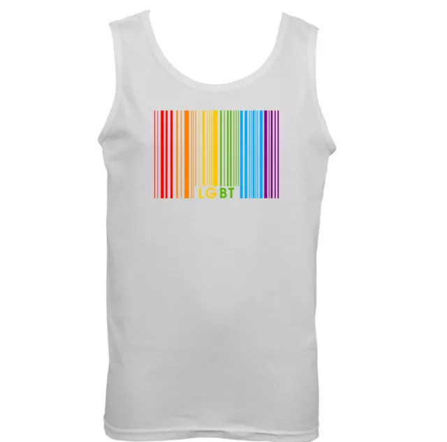 LGBT Barcode Mens Gay Vest Pride Rainbow Colours Top Tee Outfit Clothing