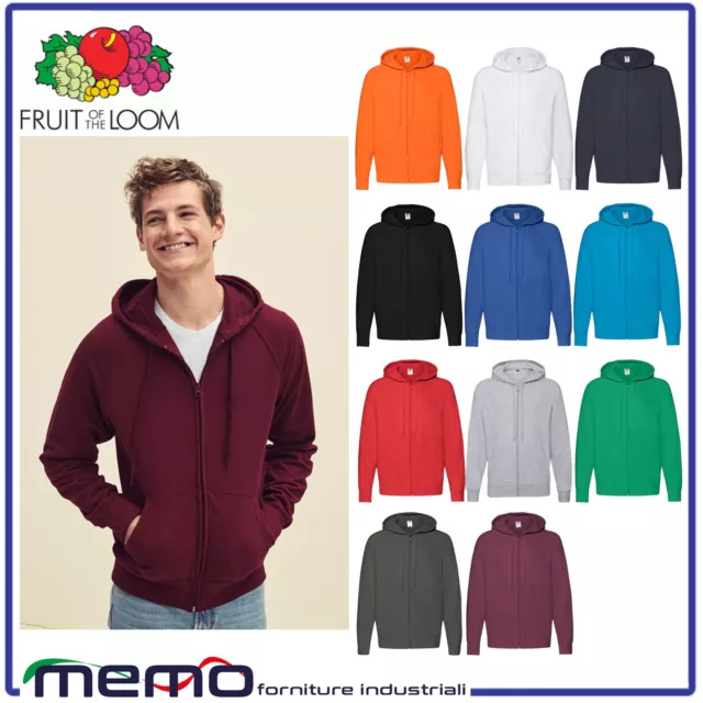 FELPA UOMO con CAPPUCCIO e ZIP LEGGERA garzata estiva colorata FRUIT OF THE LOOM 3