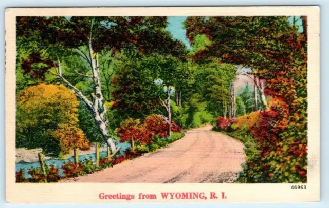 Greetings from WYOMING, Rhode Island RI ~ Washington County 1943 Linen Postcard