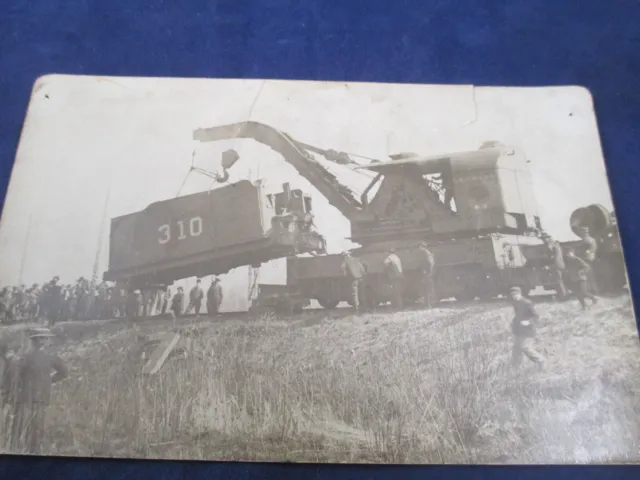 RPPC Unidentified Railroad Train Wreck Crane Vintage Real Photo Postcard