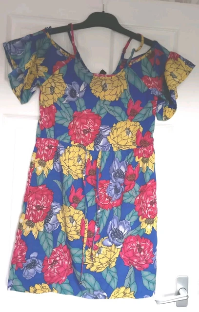 blue dress song Primark Womens Blue Polka Dot Viscose Wrap Dress Size 14 V-Neck Tie   Preworn