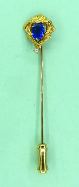 10 Karat Yellow Gold  Pearl And Red Stone Antique    Stick Pin