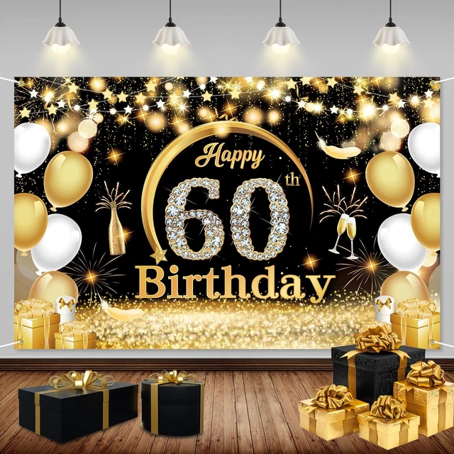 Décorations De 60e Anniversaire De Mariage Pour Homme Et Femme, Bannière « Cheers To 60 Years » Avec Décoration De Gâteau De 60 Ans, Guirlande De Pois