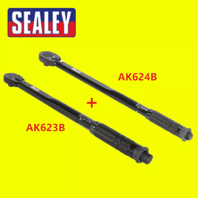 SEALEY AK623B+AK624B Black Micrometer Torque Wrench 3/8" 1/2"Sq Drive Calibrated