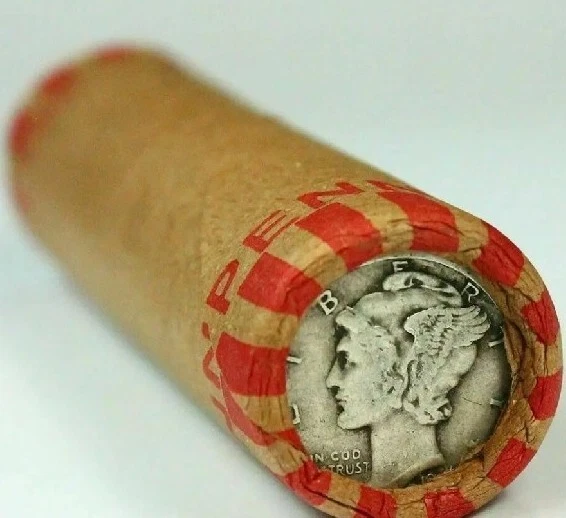 Unsearched Wheat Penny Roll W/Silver Mercury Dime End and Bu Wheat End