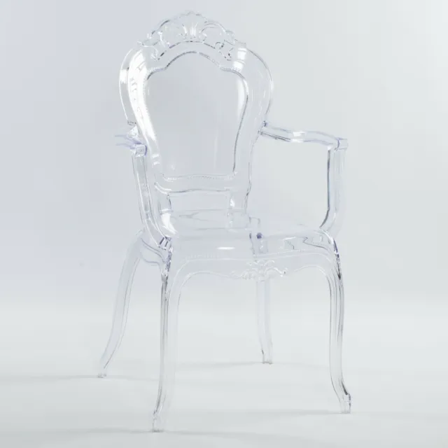 French Louis Bella Clear Ghost Dining Occasional Carver Armchair Transparent