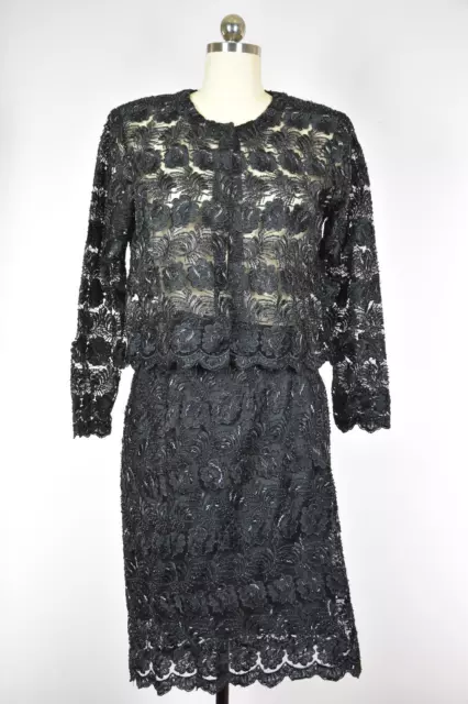 Lina Lee Women's Vintage Beaded Embellished Floral Skirt 2 Piece Suit M / L BLM5