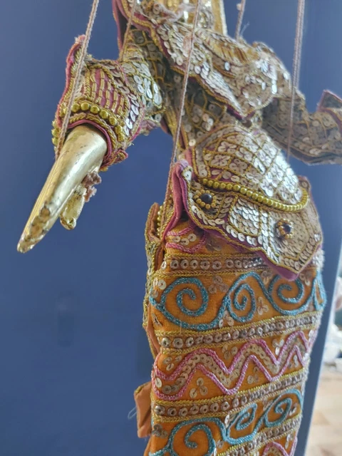 Burmese Asian Wooden Puppet Marionette Hand Painted Rare Elegant Finely Dressed 7