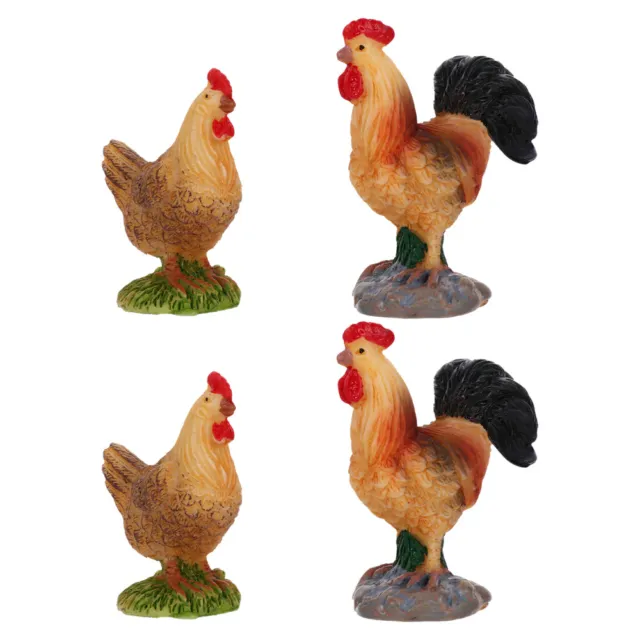 4 Pcs Rooster Chicken Statue Resin Garden Sculpture Simulation Hen